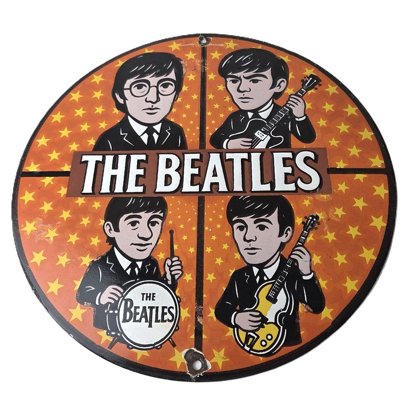 Vintage The Beatles Sign - Rock Band Guitar Album English Gas Porcelain Sign