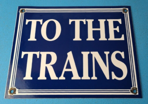 Vintage To The Trains Railroad Sign Directional Railway Station Porcelain Sign 305870949052