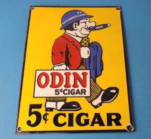 Vintage Tobacco Porcelain Sign Odin Cigars Gas Service Cigarette Pump Sign 305842412252