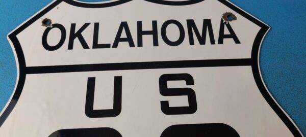 Vintage US Route Oklahoma Porcelain Highway State Road Gas Oil Pump Sign
