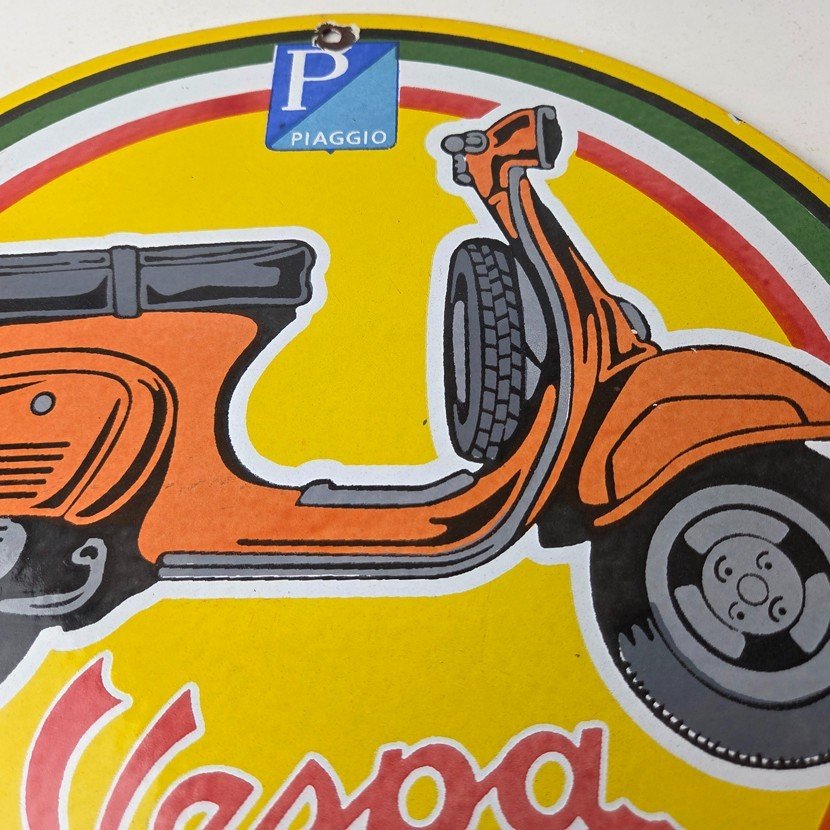 Vintage Vespa Sign - Bike Gas Service Station Porcelain Advertising Sign - Image 3