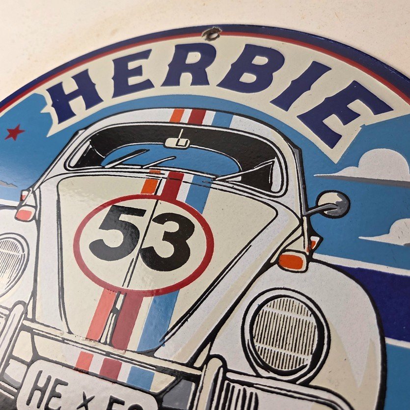 Vintage Volkswagen Sign - Porcelain VW Herbie Love Bug Car Sales Gas Ad Sign - Image 12