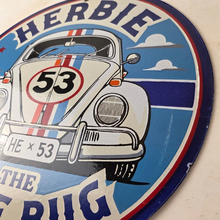 Vintage Volkswagen Sign - Porcelain VW Herbie Love Bug Car Sales Gas Ad Sign - Image 13