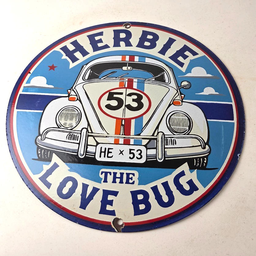 Vintage Volkswagen Sign - Porcelain VW Herbie Love Bug Car Sales Gas Ad Sign - Image 15