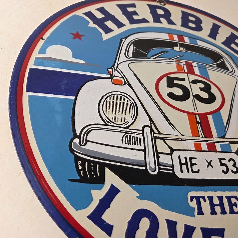 Vintage Volkswagen Sign - Porcelain VW Herbie Love Bug Car Sales Gas Ad Sign - Image 6