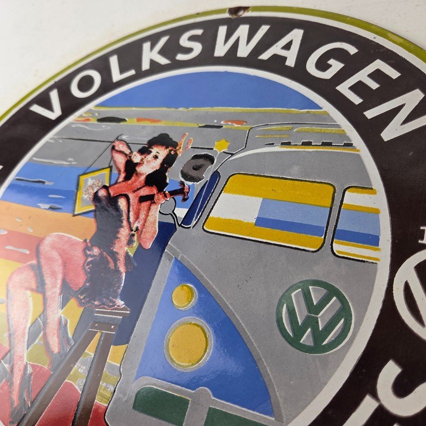 Vintage Volkswagen Sign - Sales Dealership VW Automobile Gas Pump Porcelain Sign - Image 12
