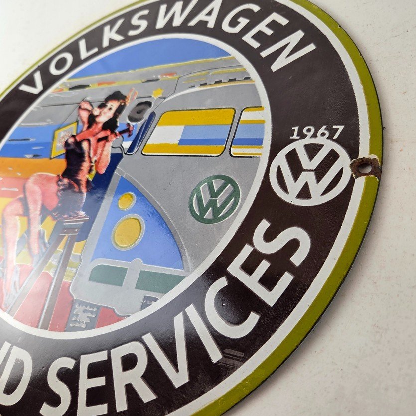 Vintage Volkswagen Sign - Sales Dealership VW Automobile Gas Pump Porcelain Sign - Image 13