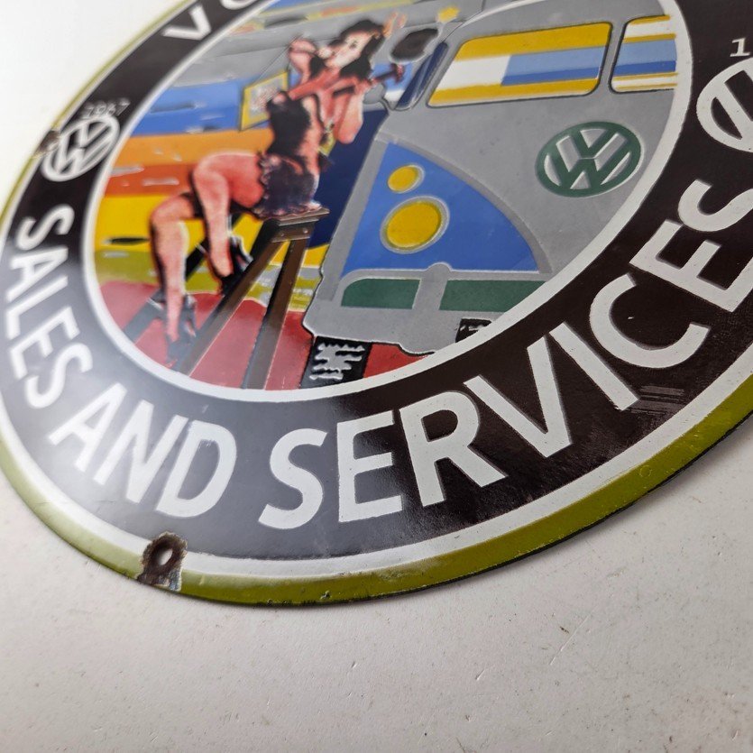 Vintage Volkswagen Sign - Sales Dealership VW Automobile Gas Pump Porcelain Sign - Image 14