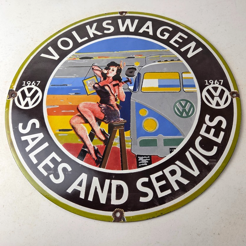 Vintage Volkswagen Sign - Sales Dealership VW Automobile Gas Pump Porcelain Sign - Image 15