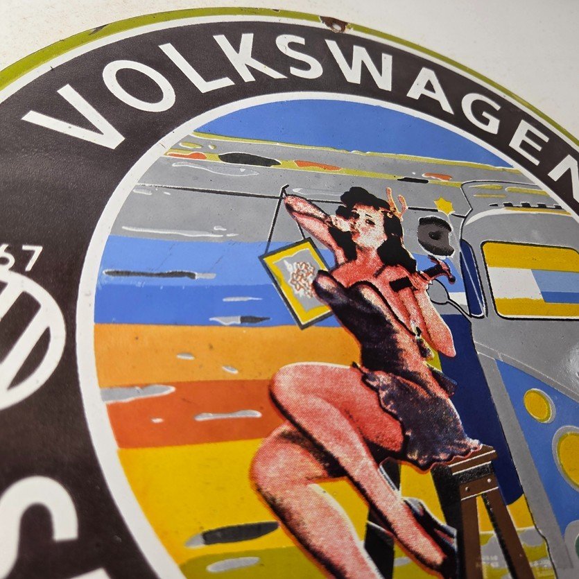 Vintage Volkswagen Sign - Sales Dealership VW Automobile Gas Pump Porcelain Sign - Image 5