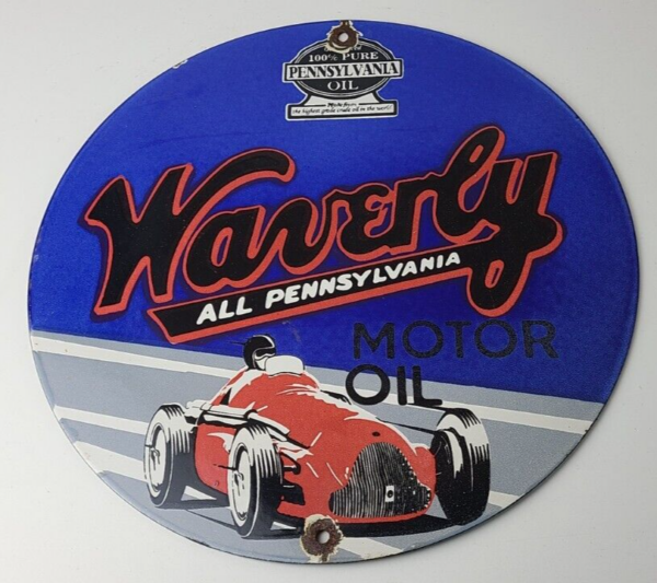 Vintage Waverly Motor Oil Porcelain Sign - Gasoline Racing Pump Plate Sign - Image 12