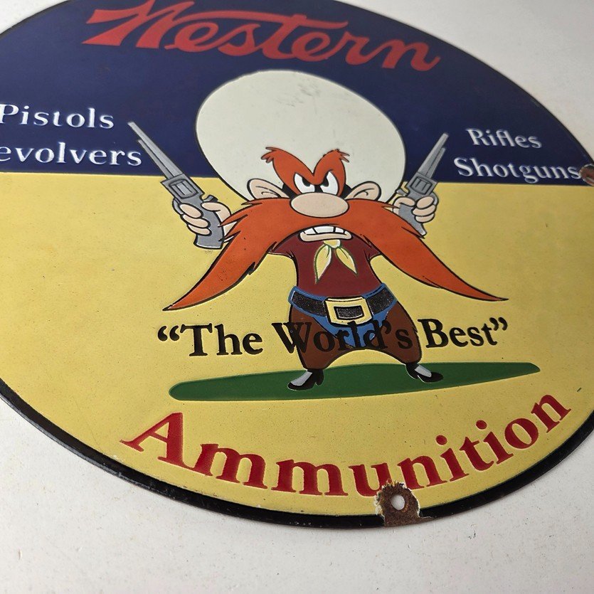 Vintage Western Ammo Firearms Sign - Gun Shop Porcelain Gas Station Pump Sign - Image 11