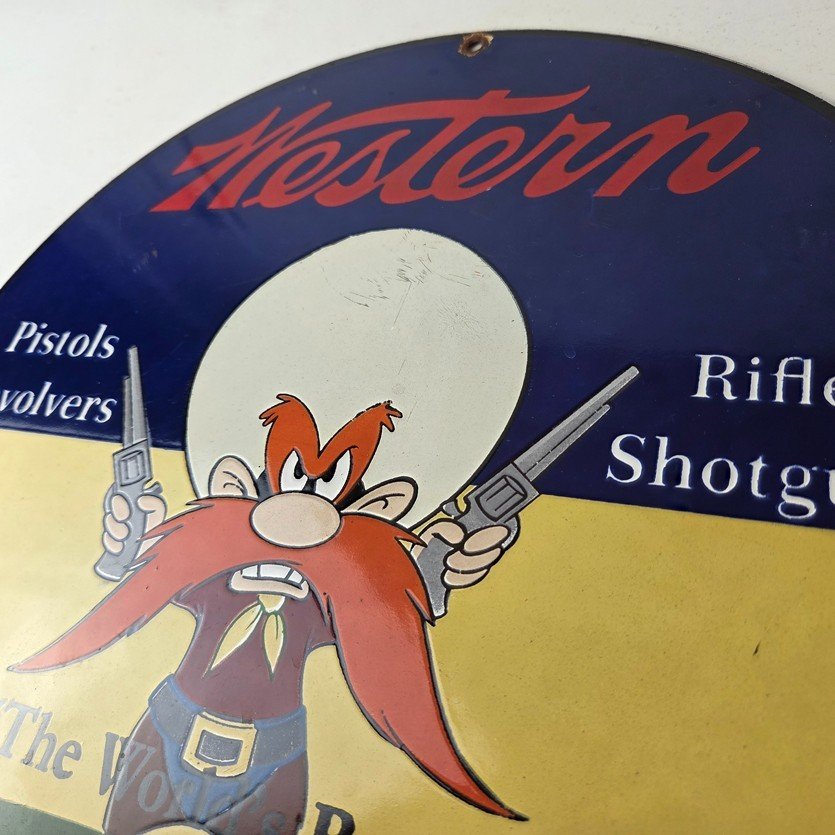Vintage Western Ammo Firearms Sign - Gun Shop Porcelain Gas Station Pump Sign - Image 12