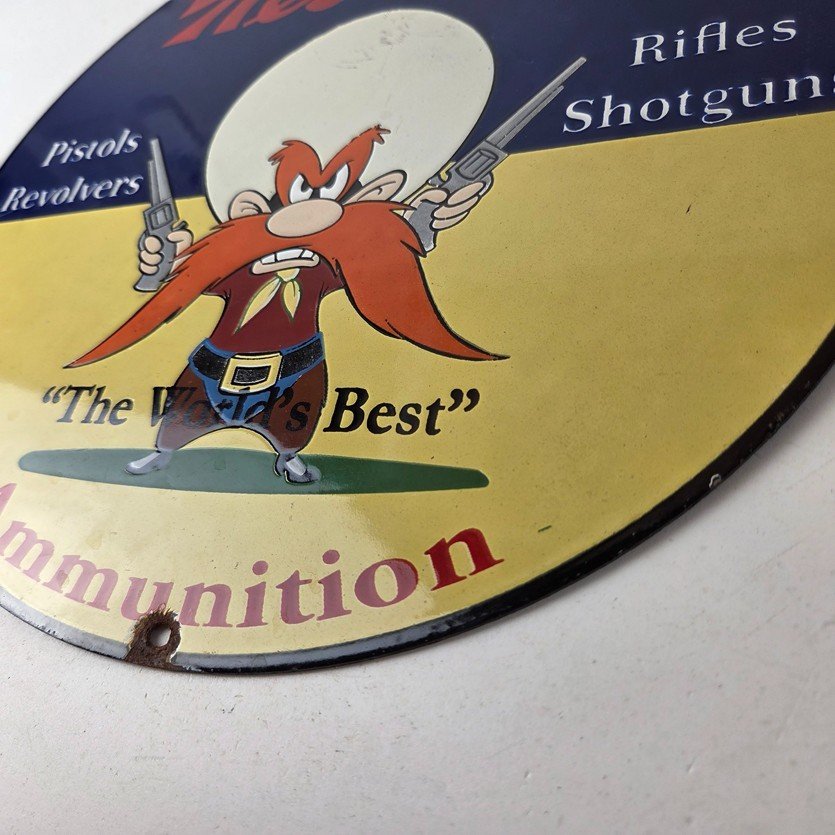 Vintage Western Ammo Firearms Sign - Gun Shop Porcelain Gas Station Pump Sign - Image 14