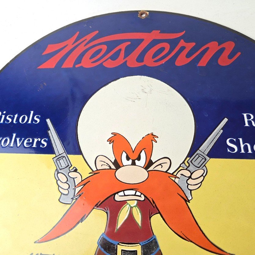 Vintage Western Ammo Firearms Sign - Gun Shop Porcelain Gas Station Pump Sign - Image 3