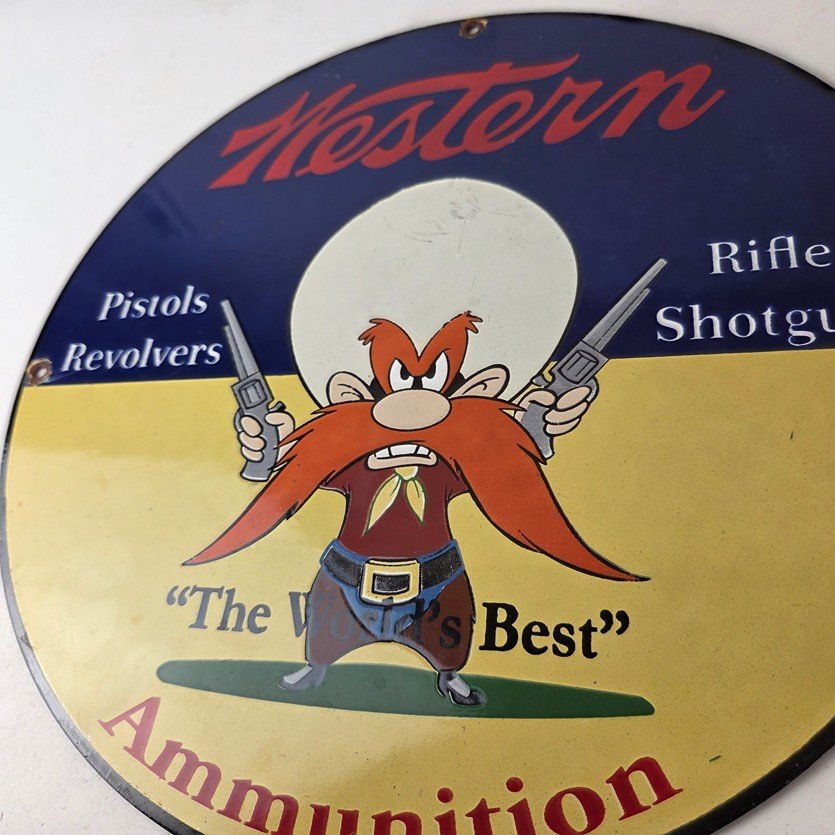 Vintage Western Ammo Firearms Sign - Gun Shop Porcelain Gas Station Pump Sign - Image 4