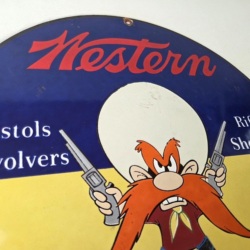 Vintage Western Ammo Firearms Sign - Gun Shop Porcelain Gas Station Pump Sign - Image 5