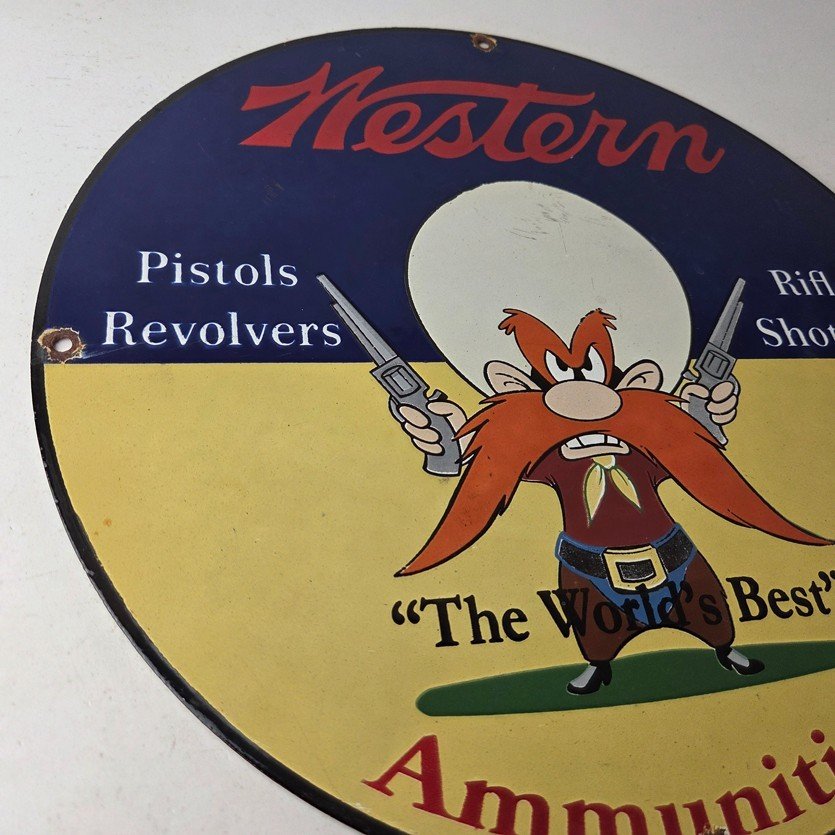 Vintage Western Ammo Firearms Sign - Gun Shop Porcelain Gas Station Pump Sign - Image 6