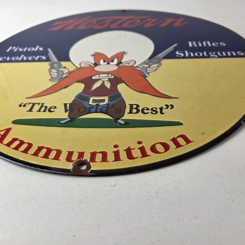 Vintage Western Ammo Firearms Sign - Gun Shop Porcelain Gas Station Pump Sign - Image 10