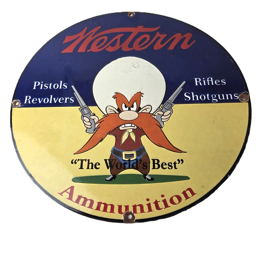 Vintage Western Ammo Firearms Sign - Gun Shop Porcelain Gas Station Pump Sign