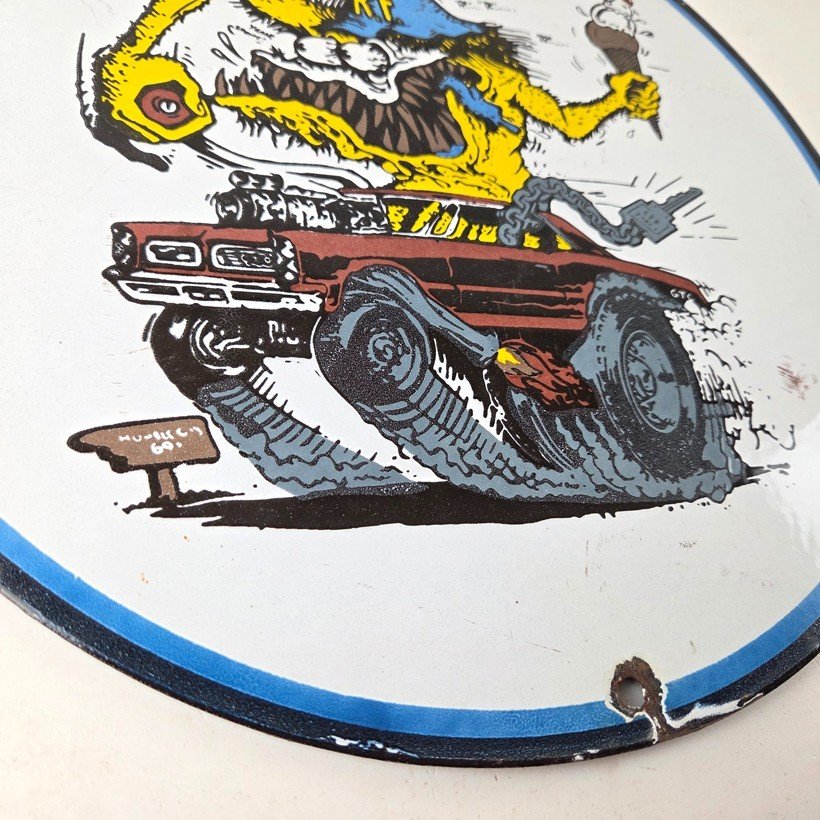Vintage Wild Child Rat Fink Porcelain Sign - Ed Roth Monster Car Sign - Image 11
