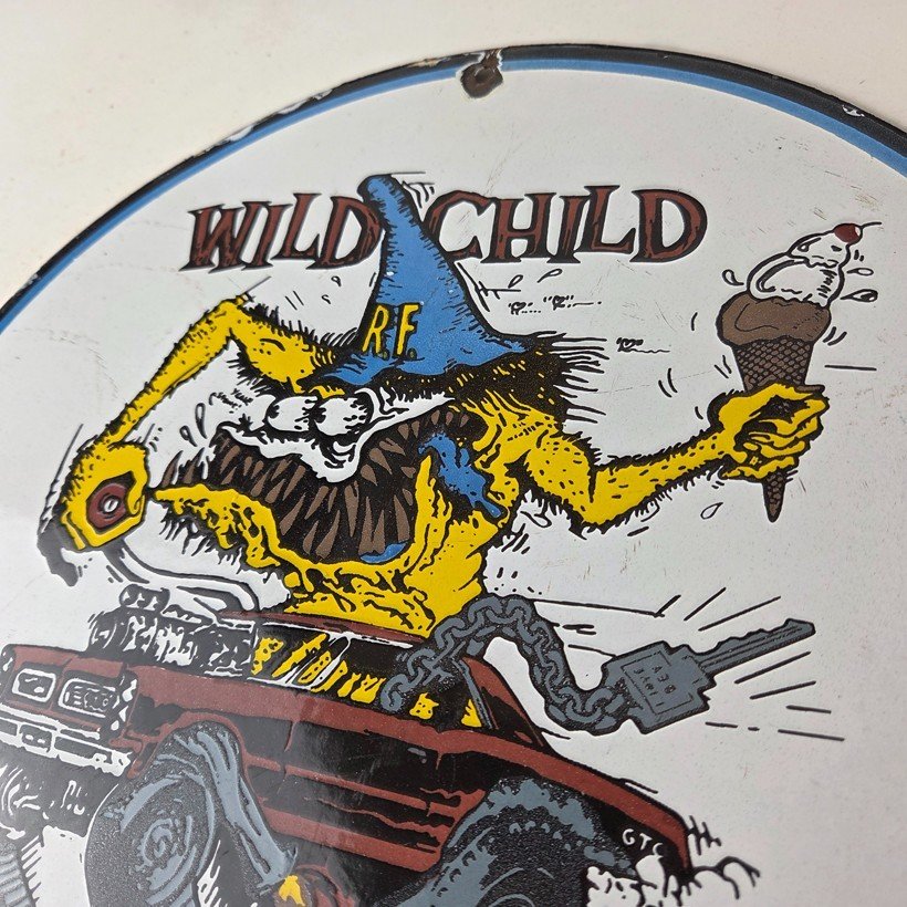 Vintage Wild Child Rat Fink Porcelain Sign - Ed Roth Monster Car Sign - Image 12