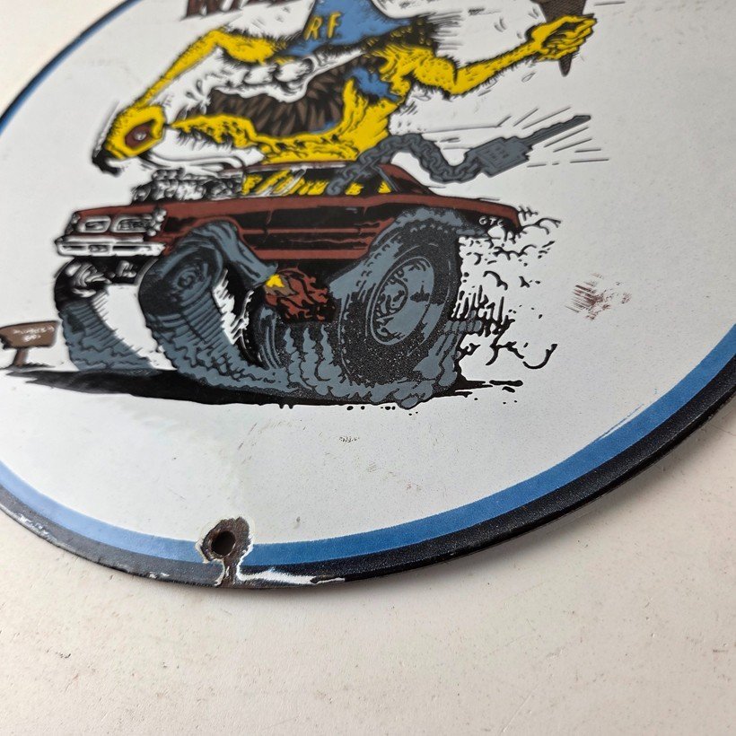 Vintage Wild Child Rat Fink Porcelain Sign - Ed Roth Monster Car Sign - Image 14
