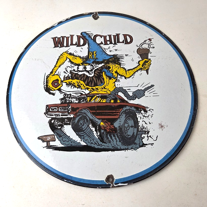 Vintage Wild Child Rat Fink Porcelain Sign - Ed Roth Monster Car Sign - Image 15