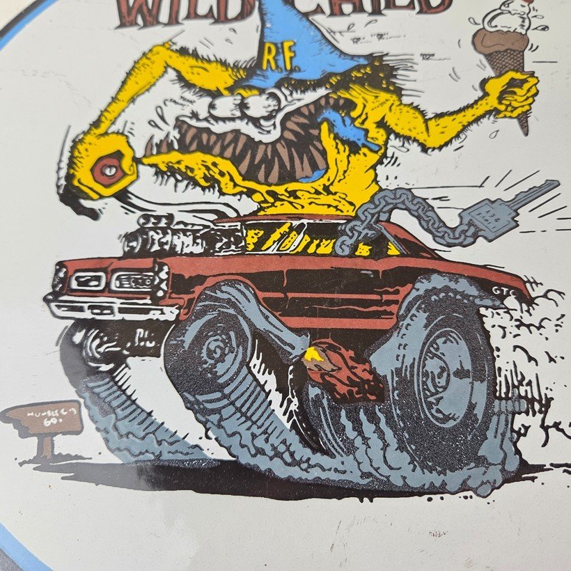 Vintage Wild Child Rat Fink Porcelain Sign - Ed Roth Monster Car Sign - Image 4