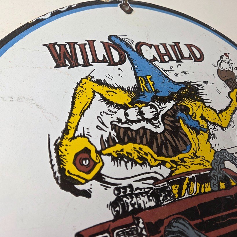 Vintage Wild Child Rat Fink Porcelain Sign - Ed Roth Monster Car Sign - Image 5