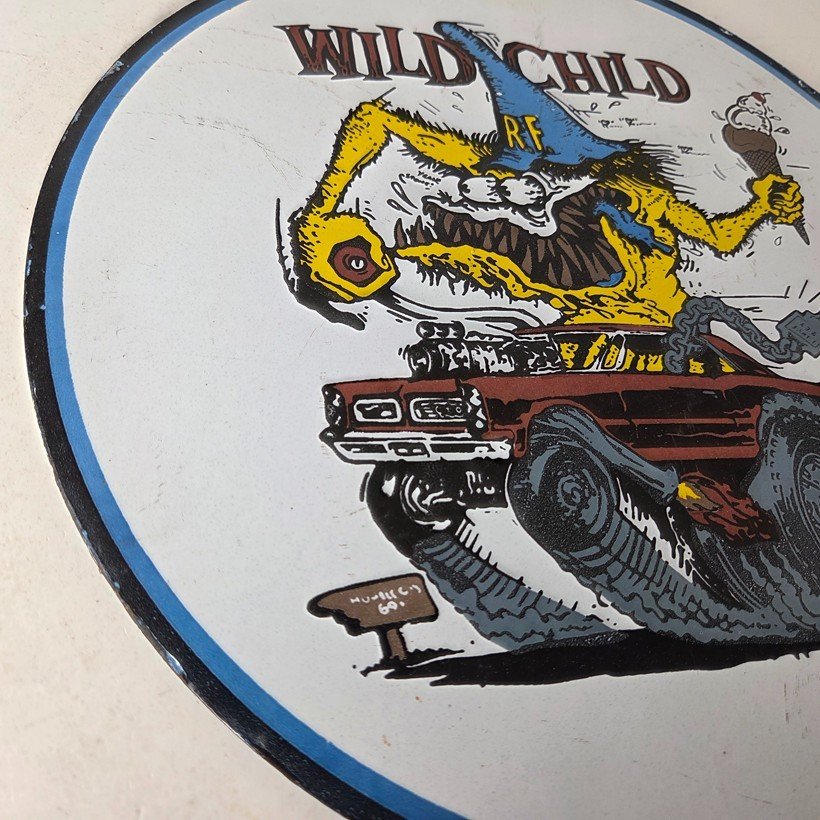 Vintage Wild Child Rat Fink Porcelain Sign - Ed Roth Monster Car Sign - Image 6