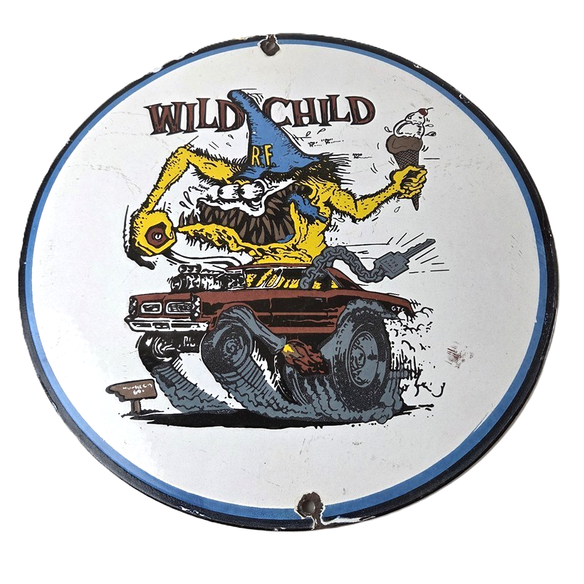 Vintage Wild Child Rat Fink Porcelain Sign - Ed Roth Monster Car Sign