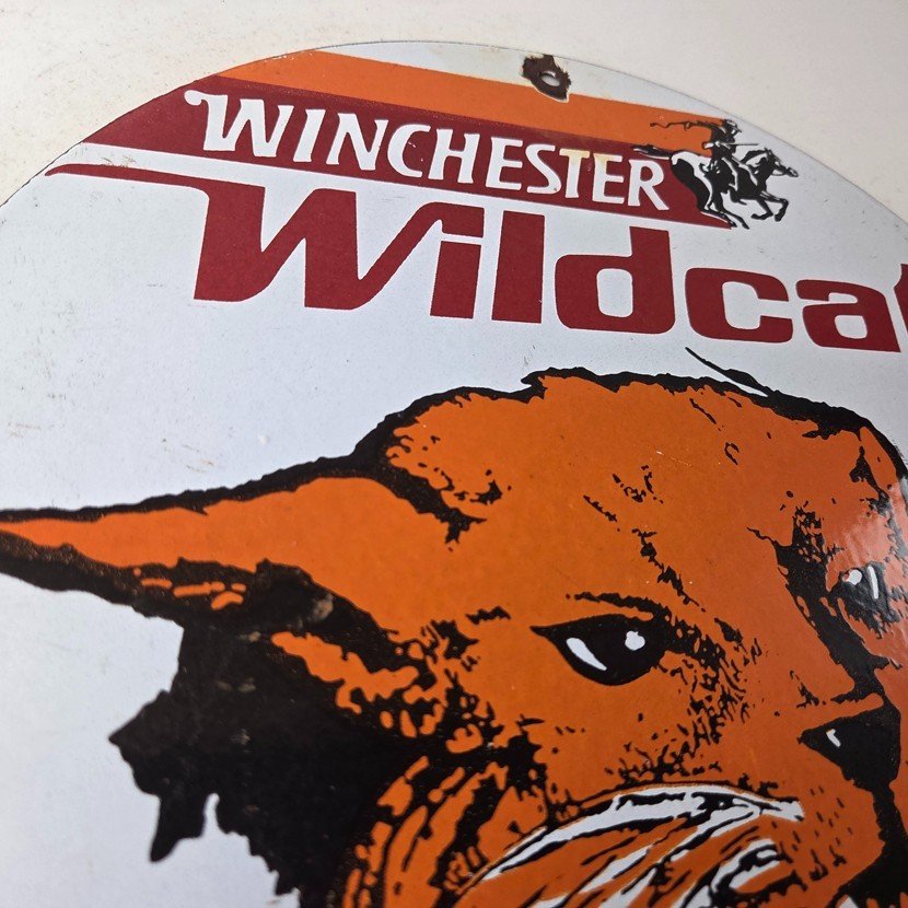 Vintage Winchester Porcelain Sign - Shot Gun Shells Wildcat Gas Pump Sign - Image 5