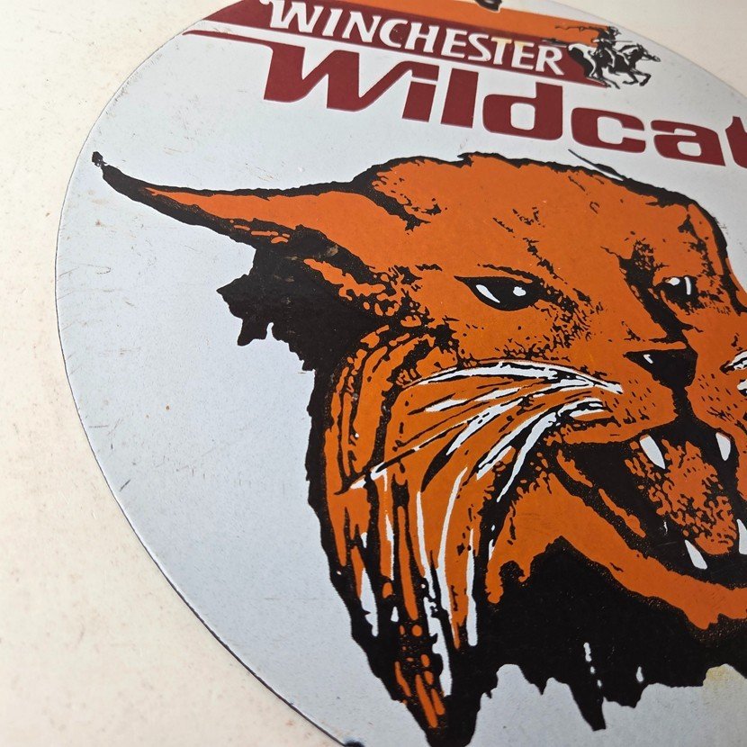 Vintage Winchester Porcelain Sign - Shot Gun Shells Wildcat Gas Pump Sign - Image 6