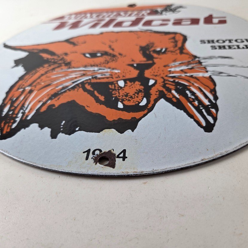 Vintage Winchester Porcelain Sign - Shot Gun Shells Wildcat Gas Pump Sign - Image 10