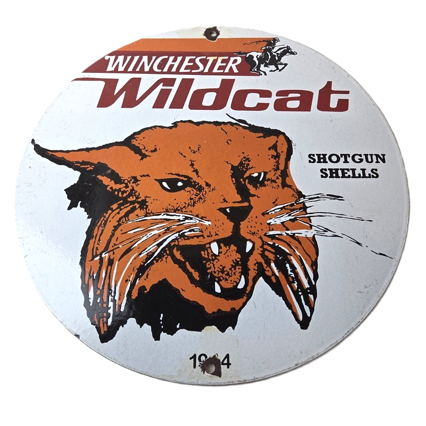 Vintage Winchester Porcelain Sign - Shot Gun Shells Wildcat Gas Pump Sign