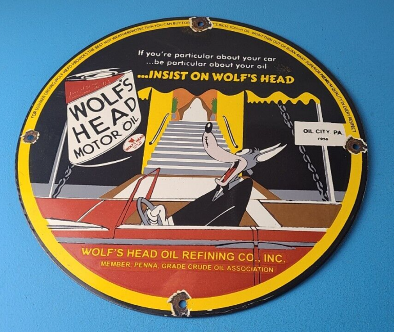 Vintage Wolfs Head Motor Oil Porcelain Sign Gas Pump Station Pennsylvania Sign 306059808802