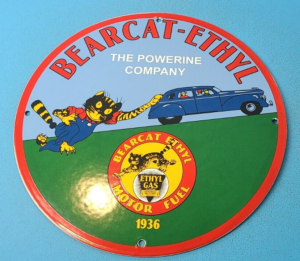 VINTAGE BEARCAT PORCELAIN GENERAL MOTORS CHEVROLET CHEVY ETHYL GAS OIL SIGN 305872165173