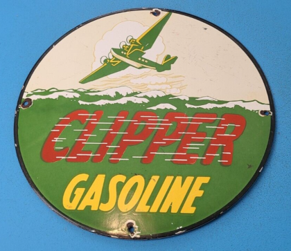VINTAGE CLIPPER GASOLINE PORCELAIN GAS PUMP PLATE SERVICE STATION AIRCRAFT SIGN 305151467093