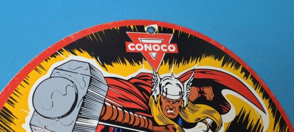 VINTAGE CONOCO THOR GAS PORCELAIN N TANE GASOLINE AND OIL COMIC PUMP PLATE SIGN 305150229583 4