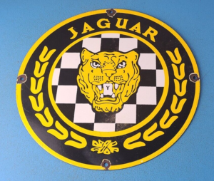 VINTAGE JAGUAR PORCELAIN GAS AUTOMOBILES SALES SERVICE DEALER PUMP PLATE SIGN 305874281393