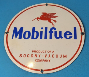 VINTAGE MOBIL MOBILFUEL PORCELAIN SOCONY VACUUM GAS SERVICE STATION PUMP SIGN 304993442863