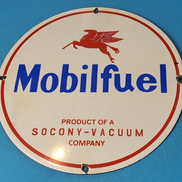 VINTAGE MOBIL MOBILFUEL PORCELAIN SOCONY VACUUM GAS SERVICE STATION PUMP SIGN 304993442863