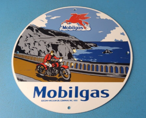 VINTAGE MOBILGAS GASOLINE PORCELAIN MOBIL OIL PEGASUS MOTORCYCLE SERVICE SIGN 305883201803