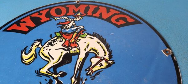 VINTAGE RODEO COWBOY PORCELAIN CODY WYOMING GAS SERVICE STATION PUMP PLATE SIGN 305151729043 11