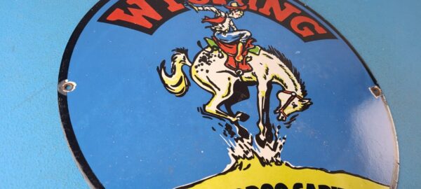 VINTAGE RODEO COWBOY PORCELAIN CODY WYOMING GAS SERVICE STATION PUMP PLATE SIGN 305151729043 5