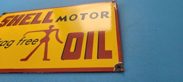 VINTAGE SHELL PORCELAIN GAS MOTOR OIL DRAG FREE SERVICE STATION PUMP PLATE SIGN 305151440283 9