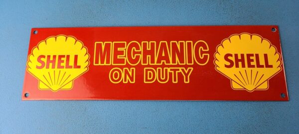 VINTAGE SHELL PORCELAIN GAS MOTOR OIL MECHANIC SERVICE STATION PUMP PLATE SIGN 305768691963