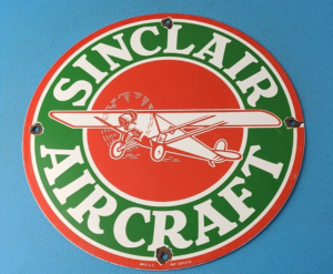 VINTAGE SINCLAIR AIRCRAFT PORCELAIN GASOLINE SERVICE STATION AIRPLANE SIGN 305876497993