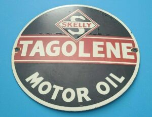 VINTAGE SKELLY GASOLINE PORCELAIN GAS MOTOR OIL SERVICE TAGOLENE PUMP PLATE SIGN 305869963913